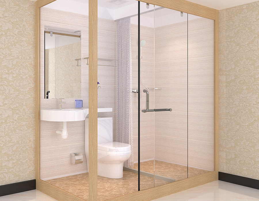 Hotel Modular Bathroom na may PEC Resin Fiber Interior Panels at Glass Exterior Walls