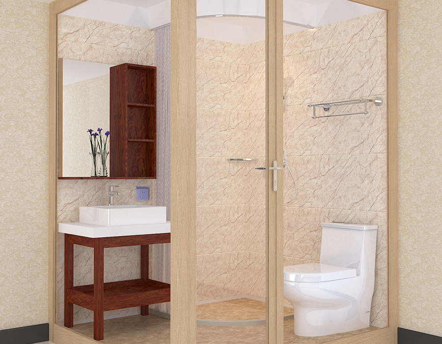 Glass-Exterior Integrated Bathroom na may Resin Fiber Interior Panels